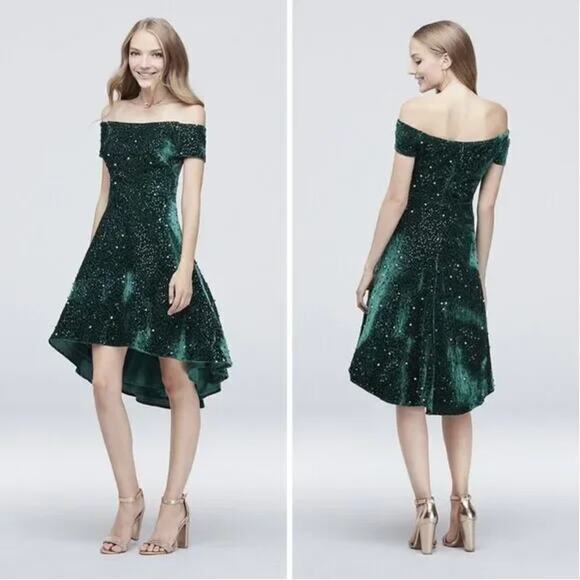 New! MORGAN‎ & CO Green Sequined Hi-lo Velvet Fit + Flare Dress , 20W - Picture 1 of 16